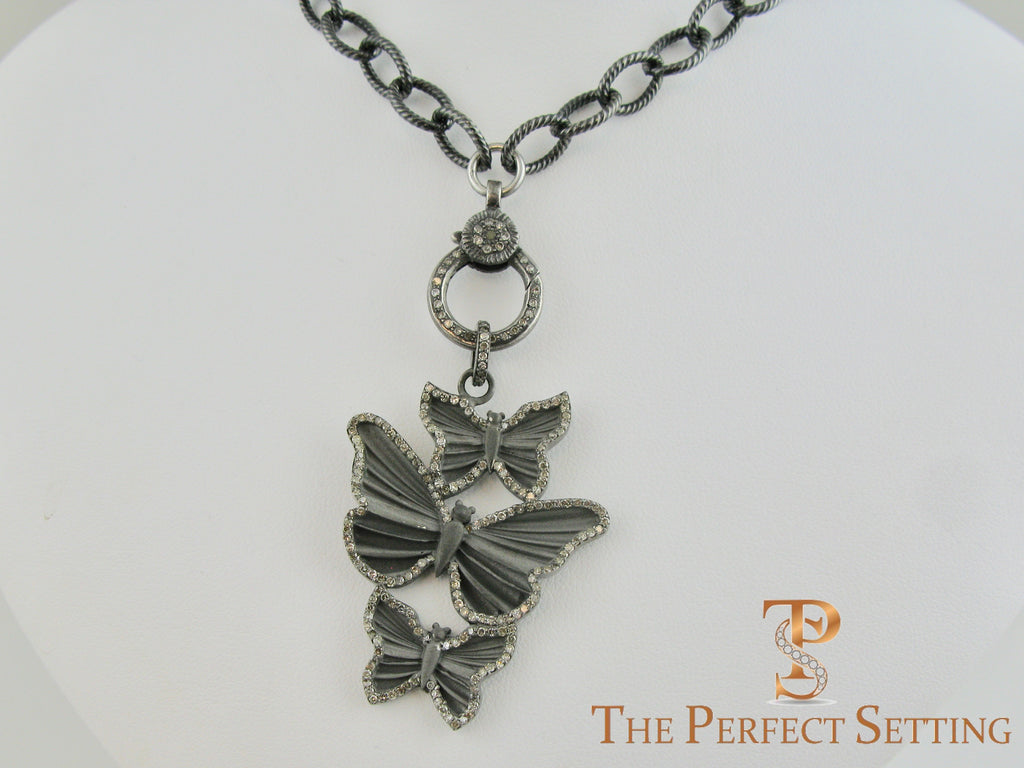 Butterfly Pendant Diamond Clasp Rocker Chain