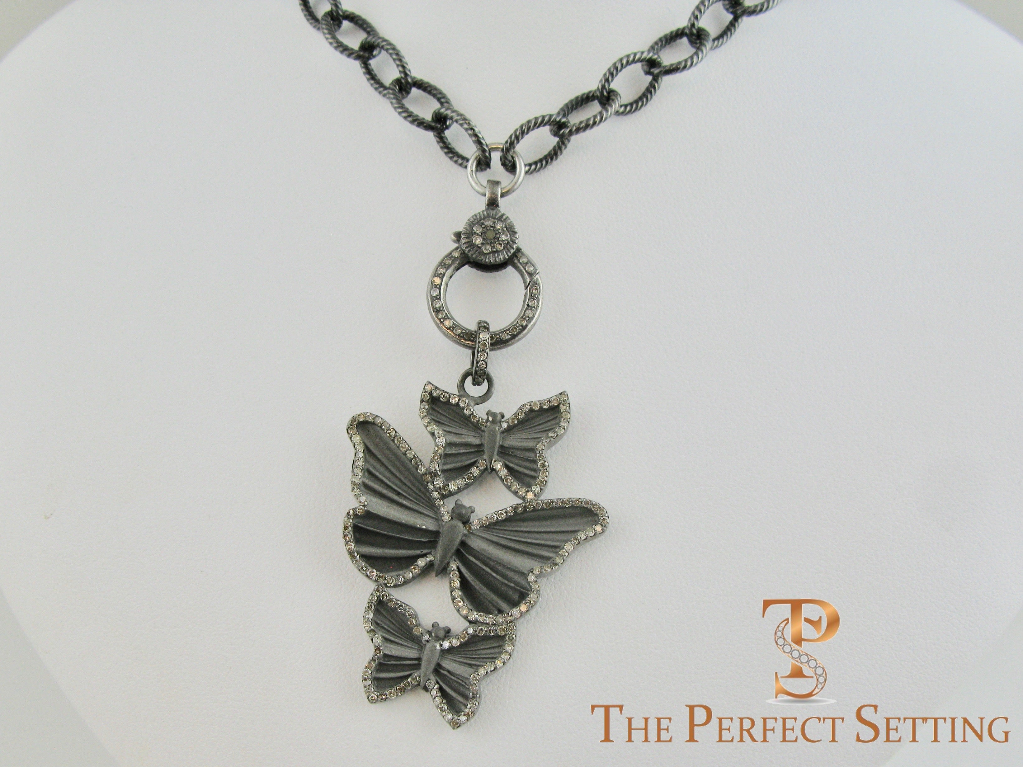 Butterfly Pendant Diamond Clasp Rocker Chain
