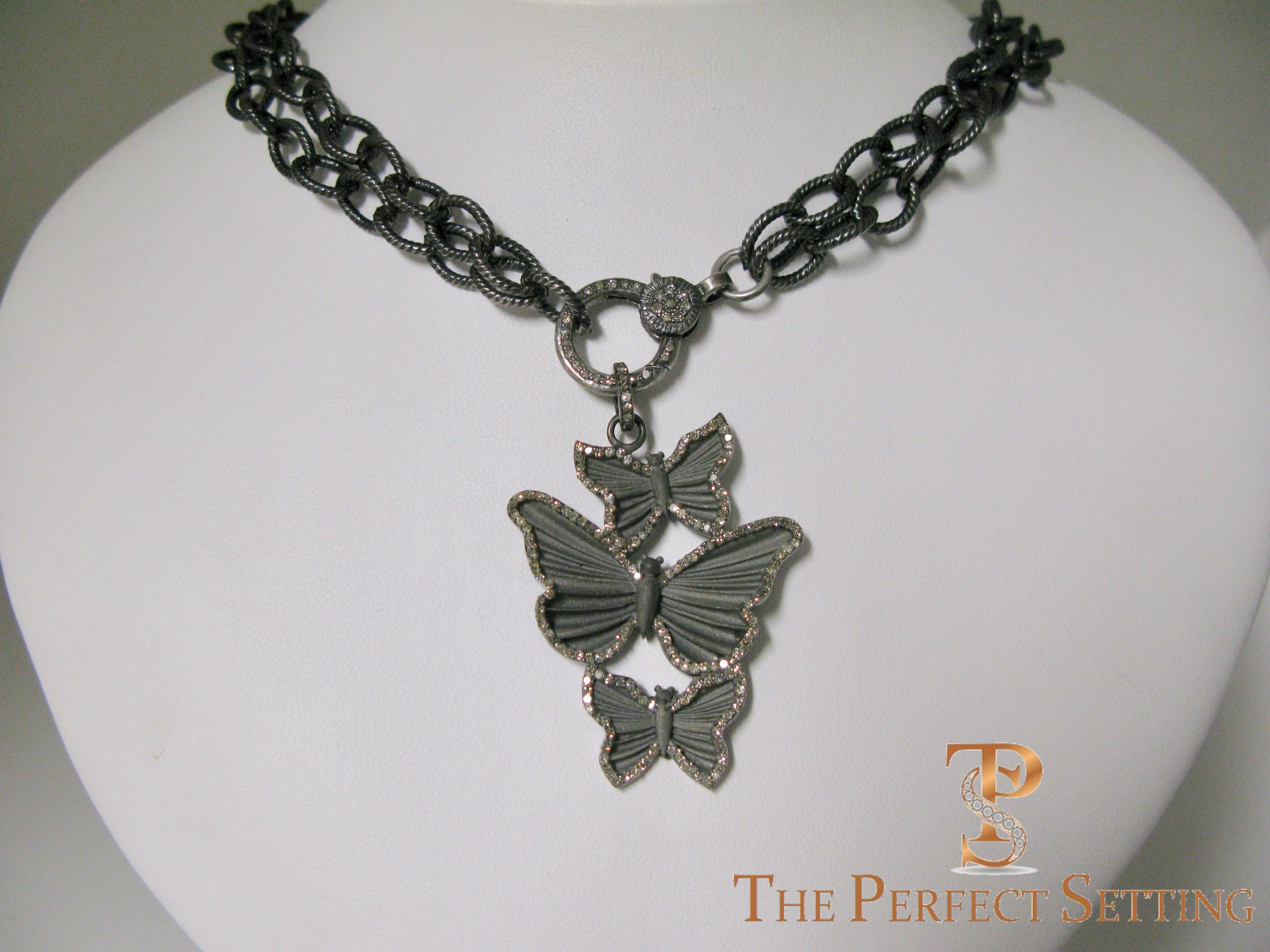 Butterfly Pendant Diamond Clasp Rocker Chain