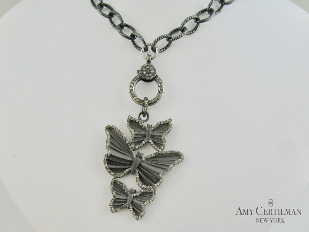 Butterfly Pendant Diamond Clasp Rocker Chain