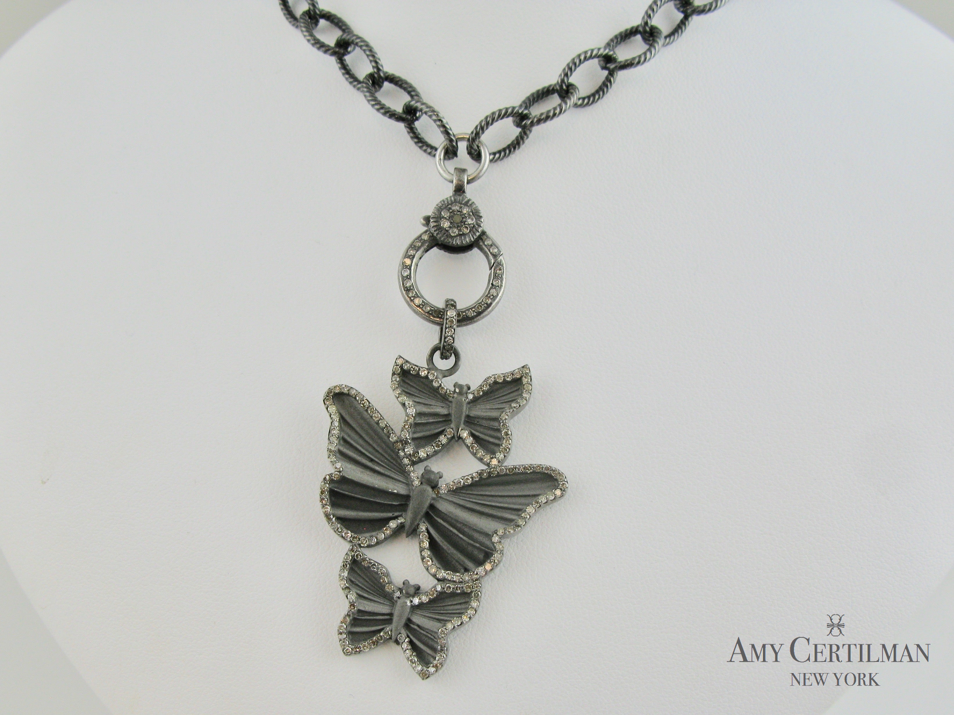 Butterfly Pendant Diamond Clasp Rocker Chain