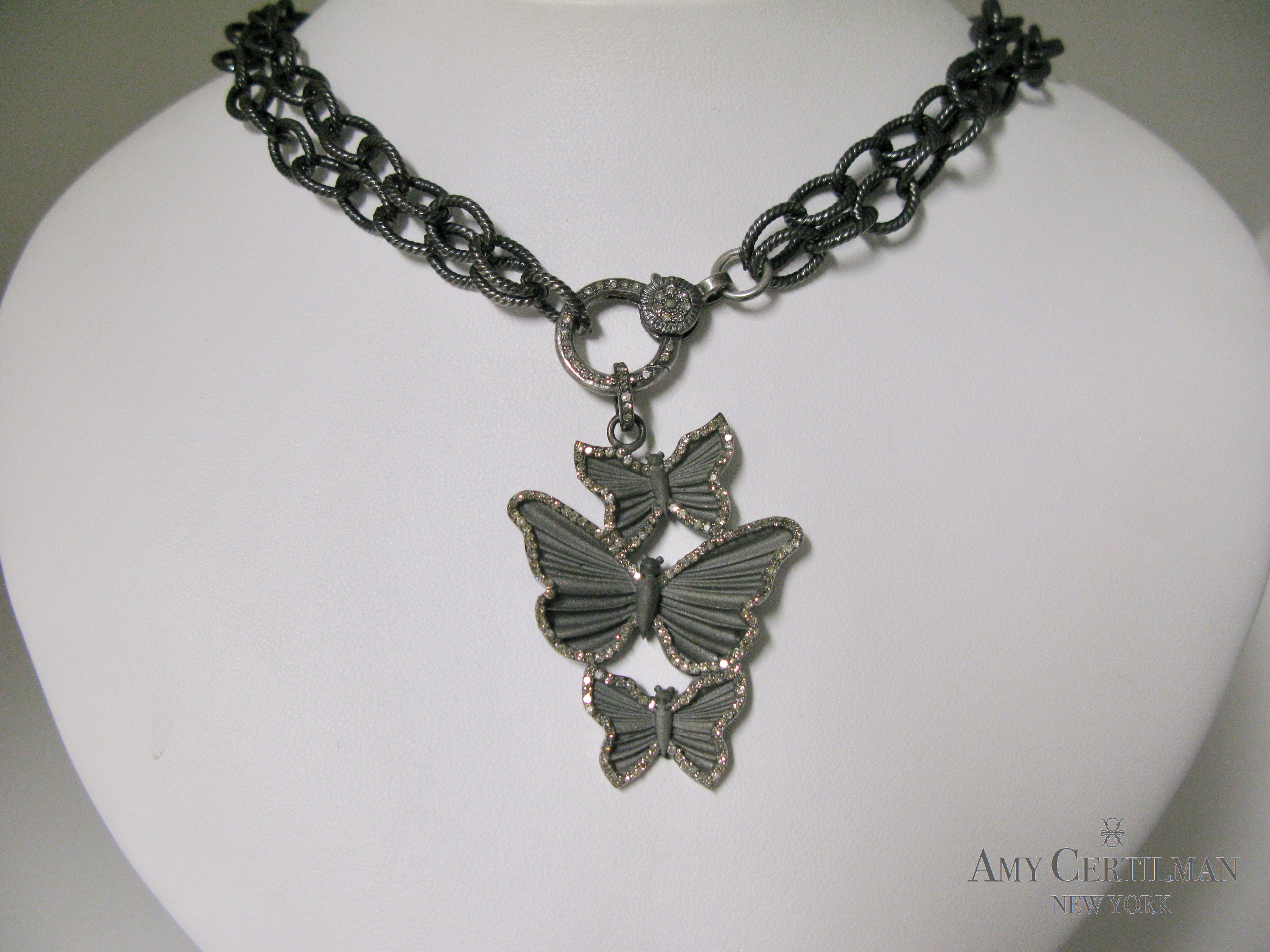 Butterfly Pendant Diamond Clasp Rocker Chain