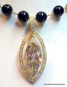 Yellow Marquise Diamond Gold setting black onyx necklace