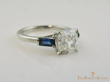 Load image into Gallery viewer, Cushion Cut Lab Diamond with Sapphire Baguettes side view