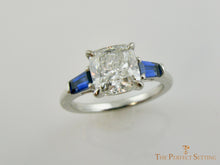 Load image into Gallery viewer, Cushion Cut Lab Diamond with Sapphire Baguettes