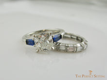 Load image into Gallery viewer, Cushion Cut Lab Diamond with Sapphire Baguettes with wedding band