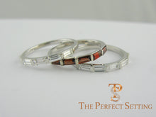 Load image into Gallery viewer, custom baquette diamond and garnet stackable wedding bands