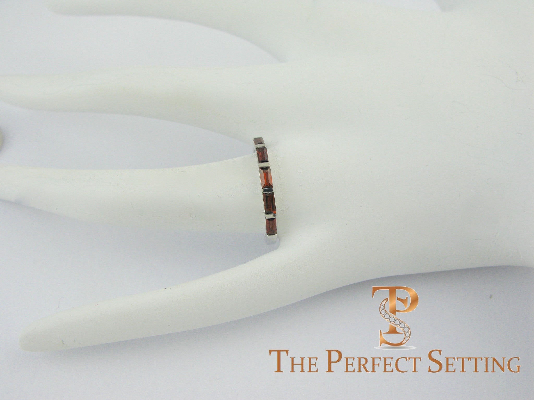custom baquette garnet stackable wedding bands