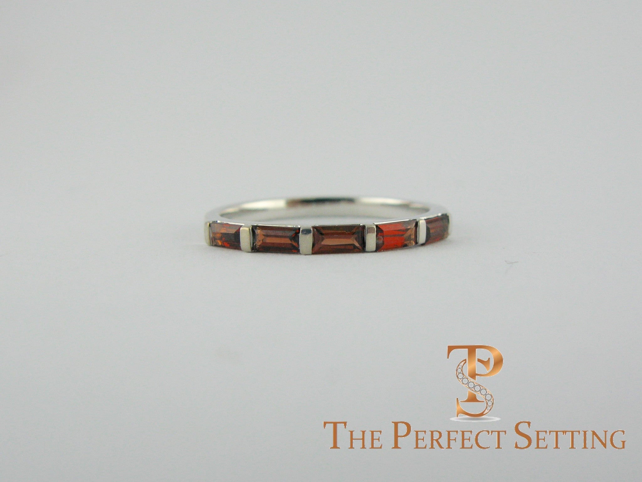 custom baquette garnet stackable wedding bands