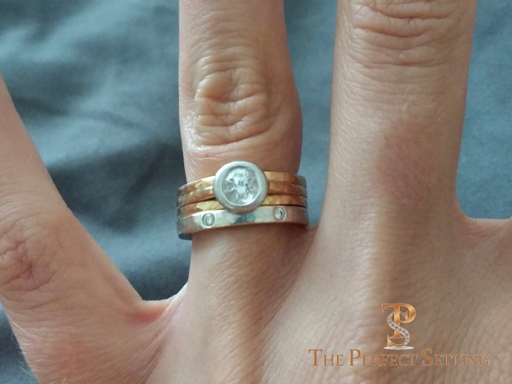 custom bezel set diamond rustic engagement ring selfie 