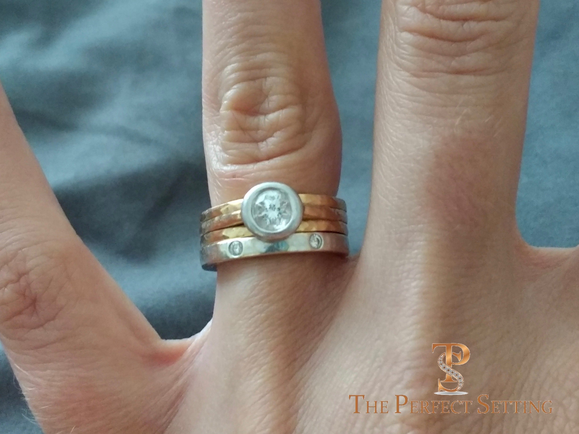 custom bezel set diamond rustic engagement ring selfie 