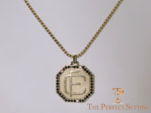 Load image into Gallery viewer, Custom Monogram Gold Pendant with Black Diamonds wheat chain