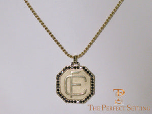Custom Monogram Gold Pendant with Black Diamonds wheat chain
