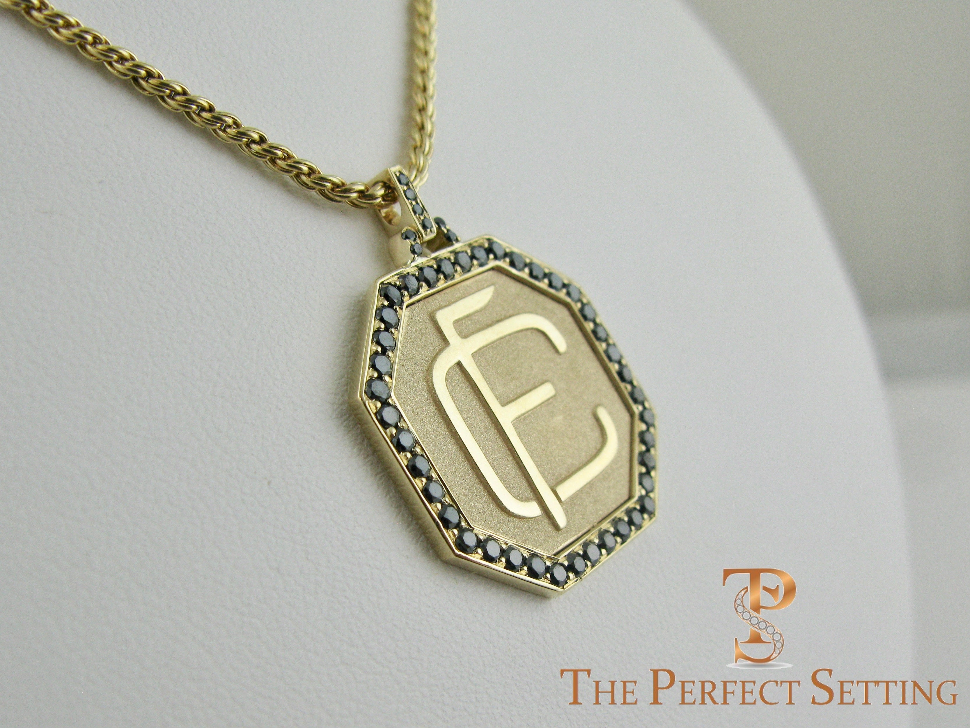 Custom Monogram Gold Pendant with Black Diamonds