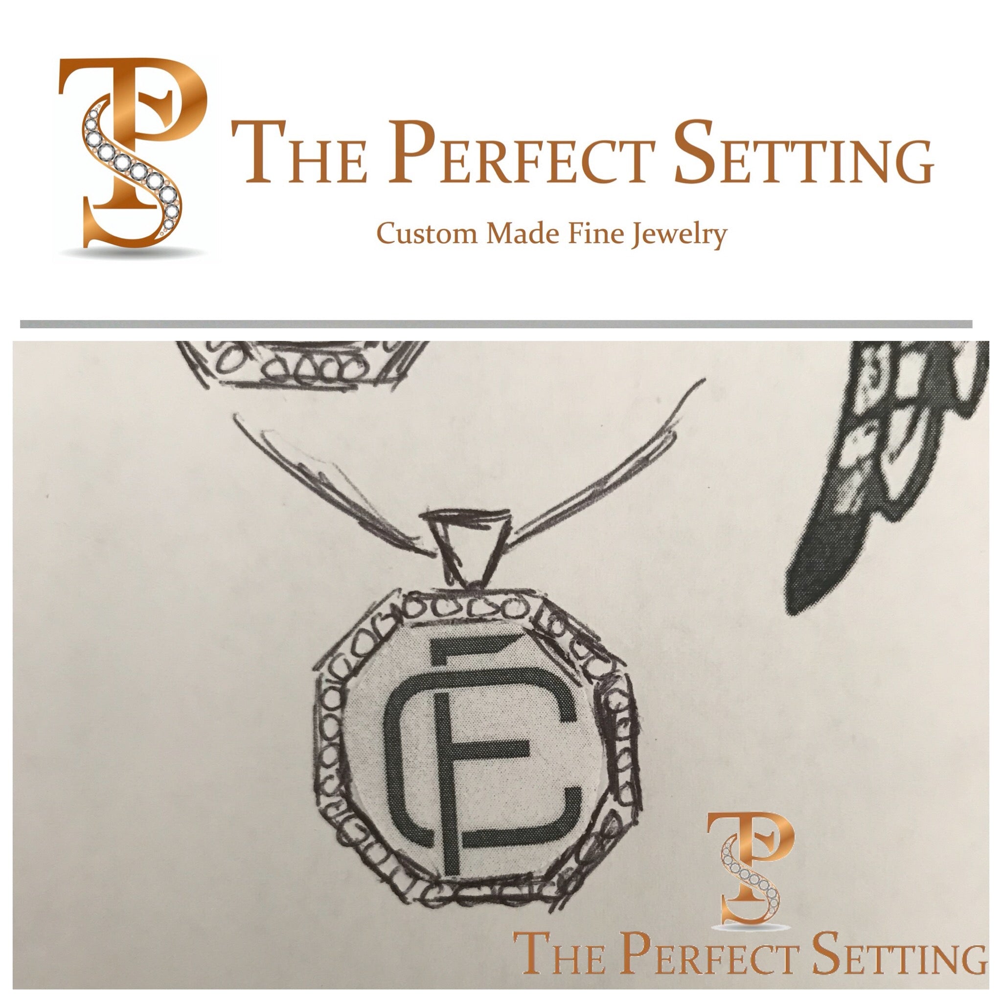 Custom Monogram Gold Pendant with Black Diamonds sketch