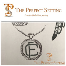 Load image into Gallery viewer, Custom Monogram Gold Pendant with Black Diamonds sketch