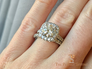 custom round diamond halo engagement ring selfie
