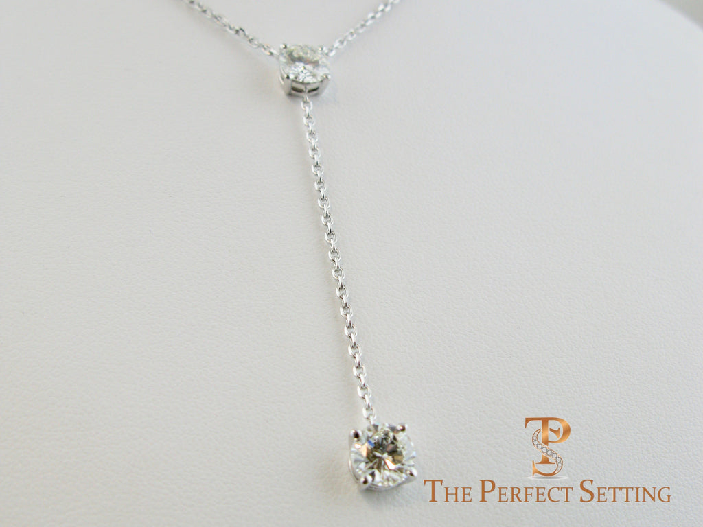 Three Stone Diamond Lariat Necklace on 18K White Gold Chain