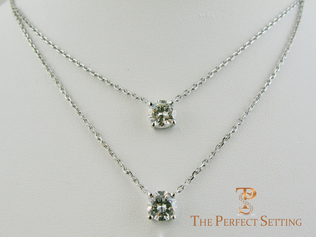 Three Stone Diamond Lariat Necklace on 18K White Gold Chain