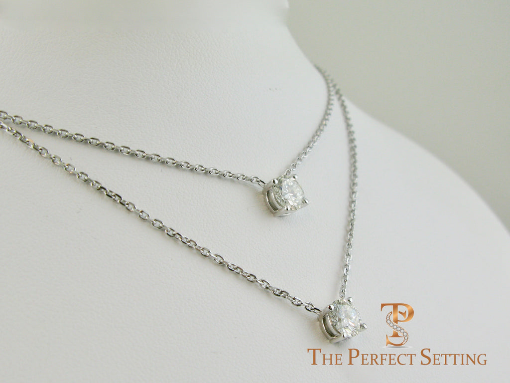 Three Stone Diamond Lariat Necklace on 18K White Gold Chain
