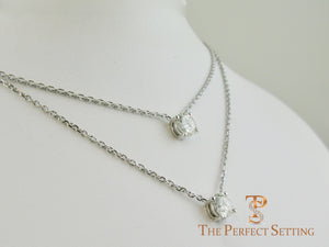 Three Stone Diamond Lariat Necklace on 18K White Gold Chain