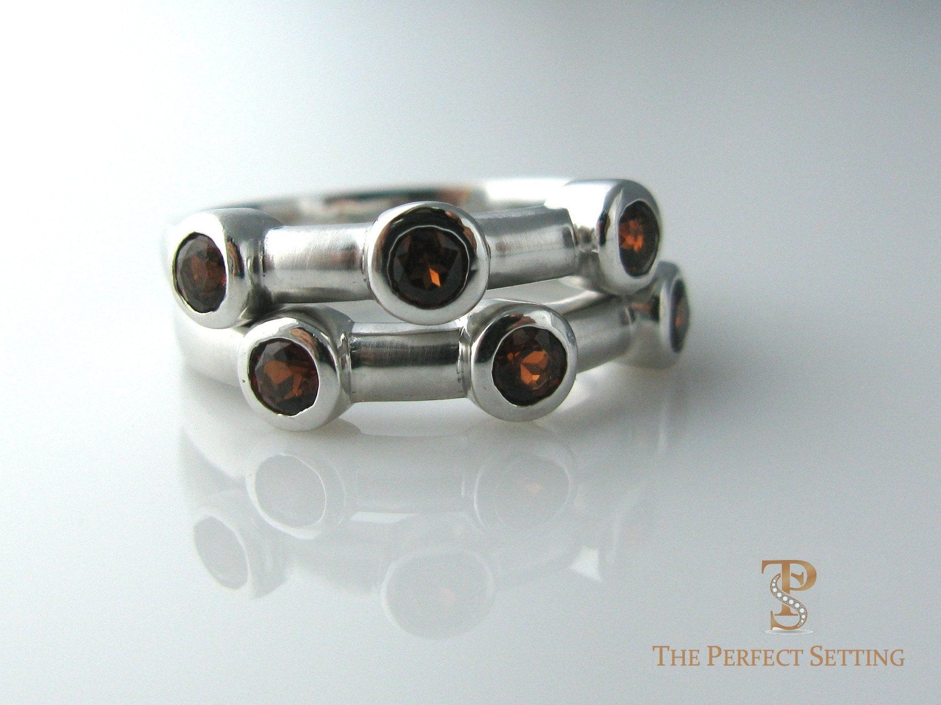 Garnet Stacking Rings White Gold