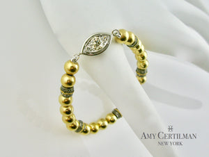 Gold Bead Stretchy Bracelet with Diamond Evil Eye