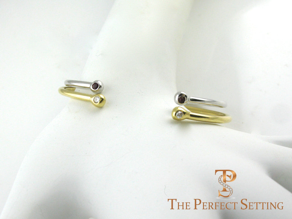 18K gold wire bangle with diamond and rubies