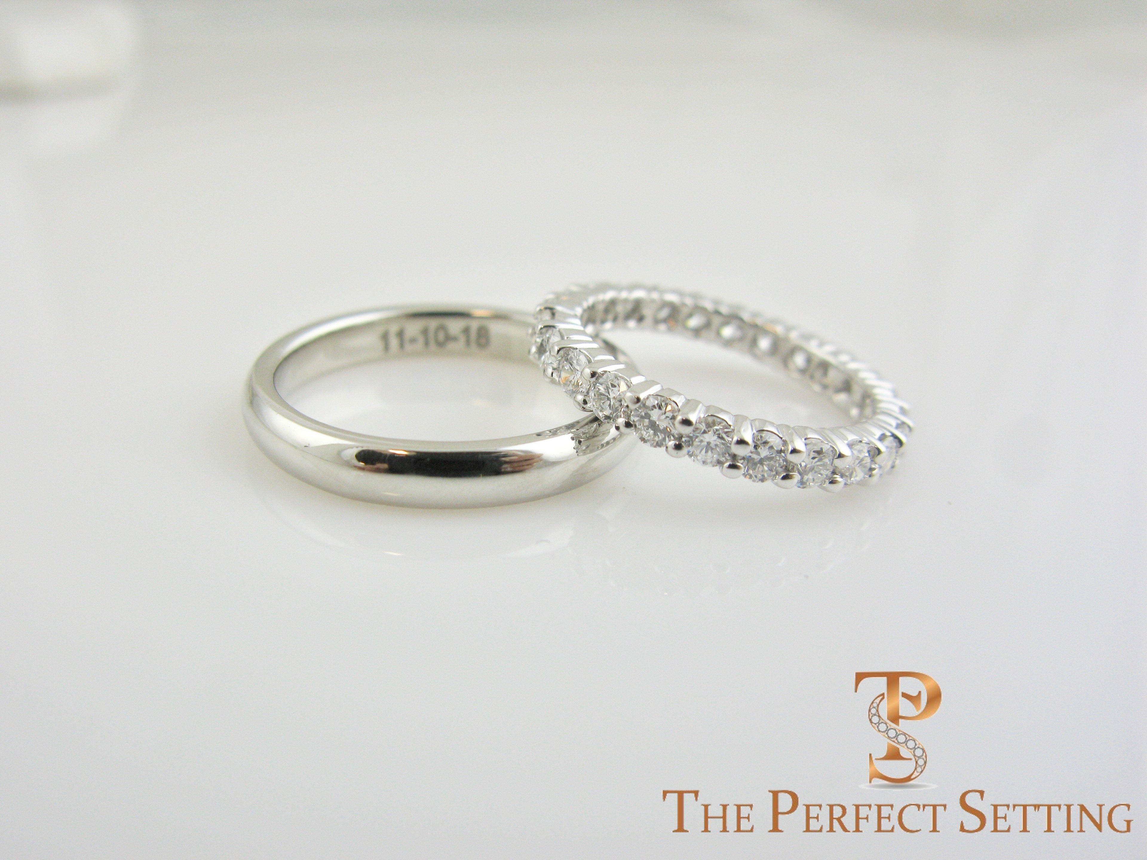 His and Hers Platinum Wedding Bands Engraved