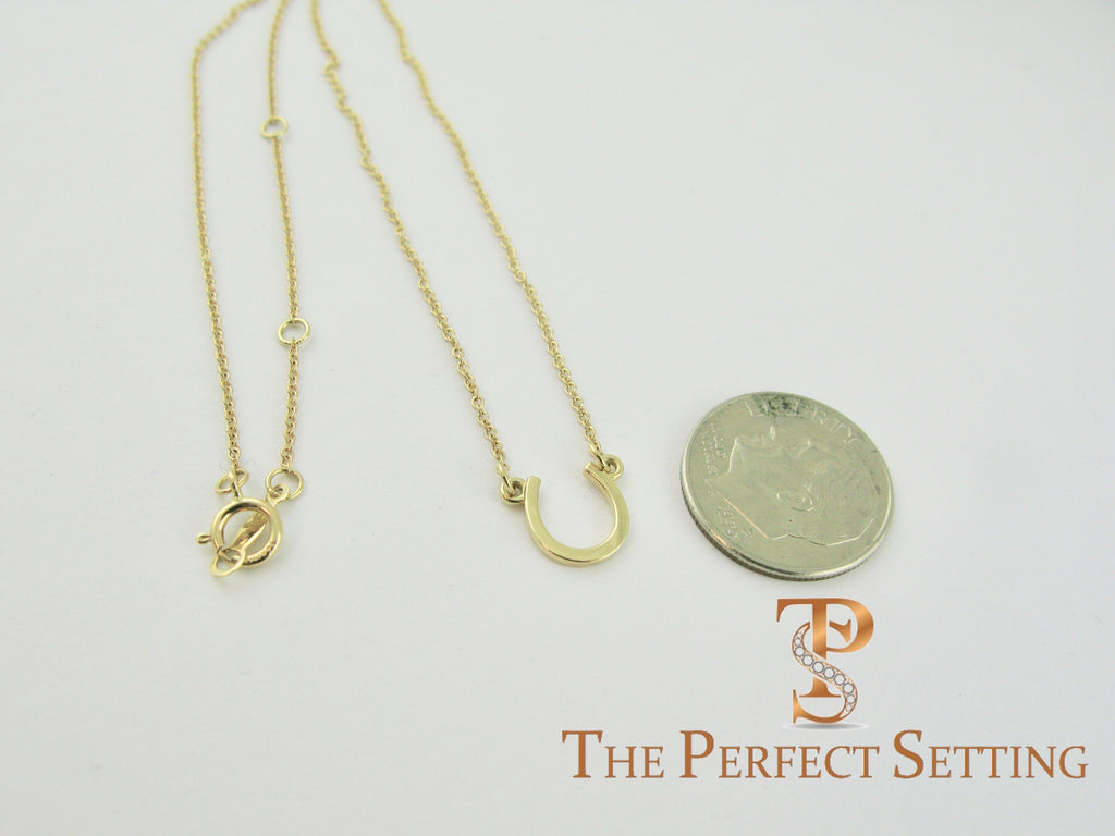 Gold Horseshoe Necklace Adjustable Chain size dime