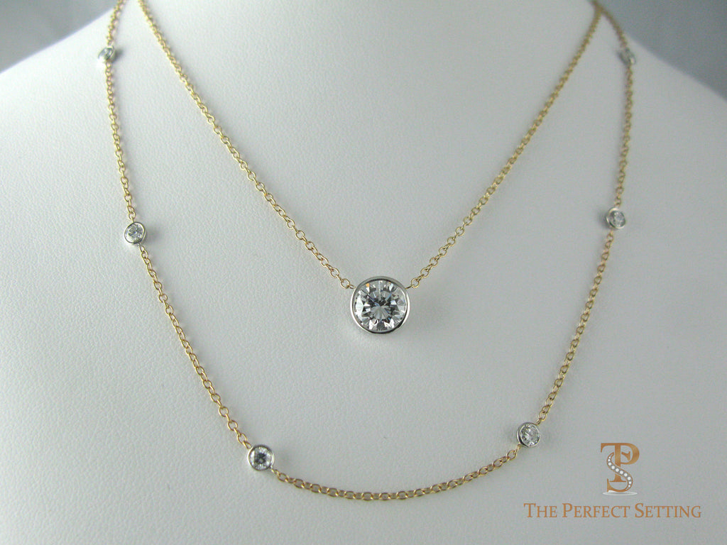 Diamonds bezel set on cable chain in 14K yellow gold