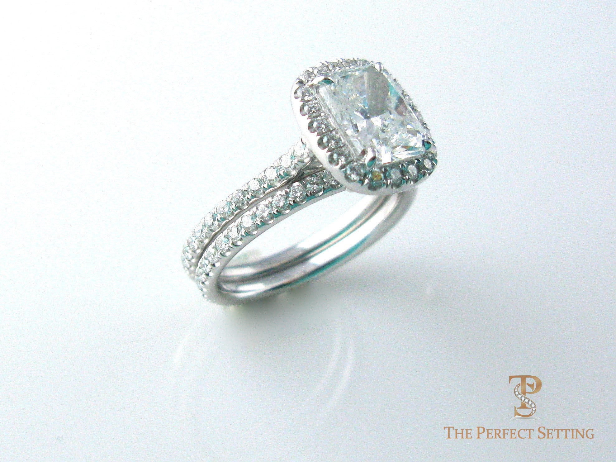 Princess Diamond Halo Ring with wedding band