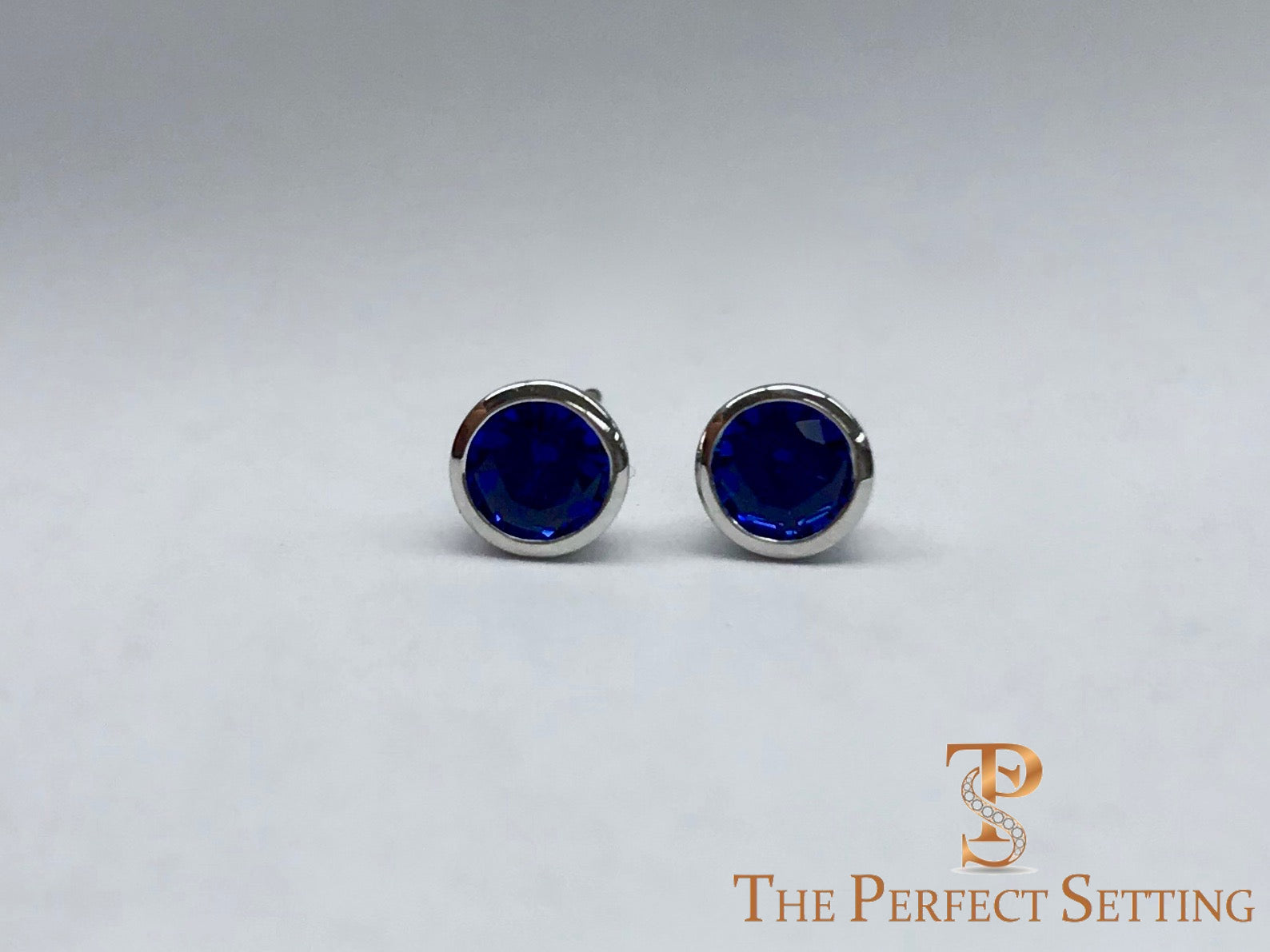 Lab Created Sapphire Stud Earrings Bezel Set in 14K White Gold