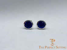 Load image into Gallery viewer, Lab Created Sapphire Stud Earrings Bezel Set in 14K White Gold