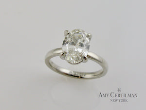 Lab Created Cultured Oval Diamond Engagement Ring finger
