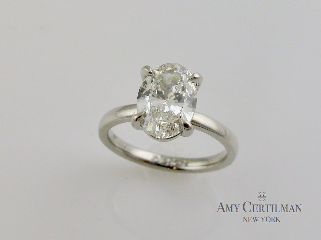 Lab Created Cultured Oval Diamond Engagement Ring finger