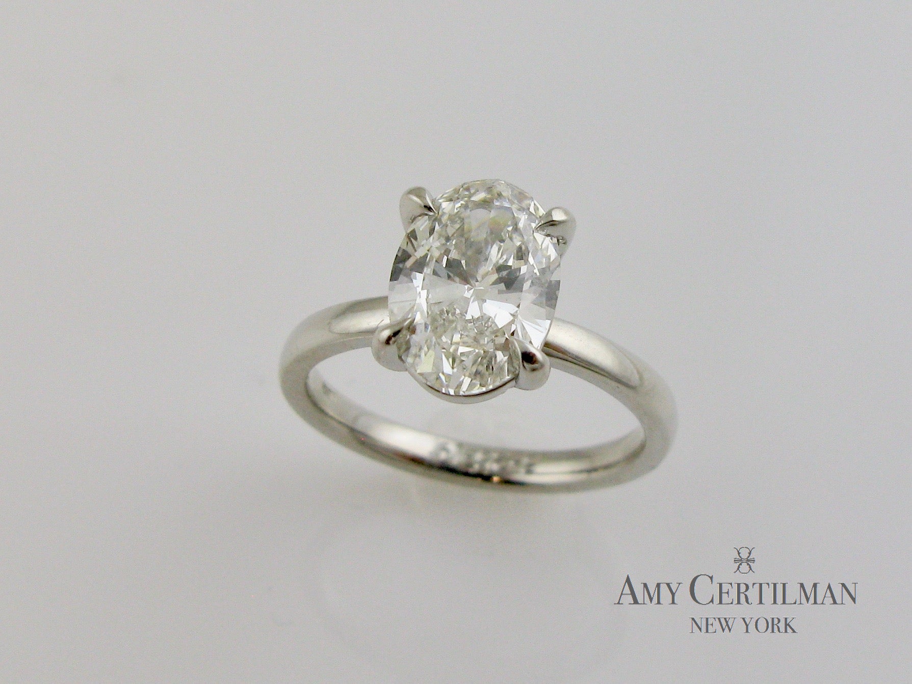 Lab Created Cultured Oval Diamond Engagement Ring finger