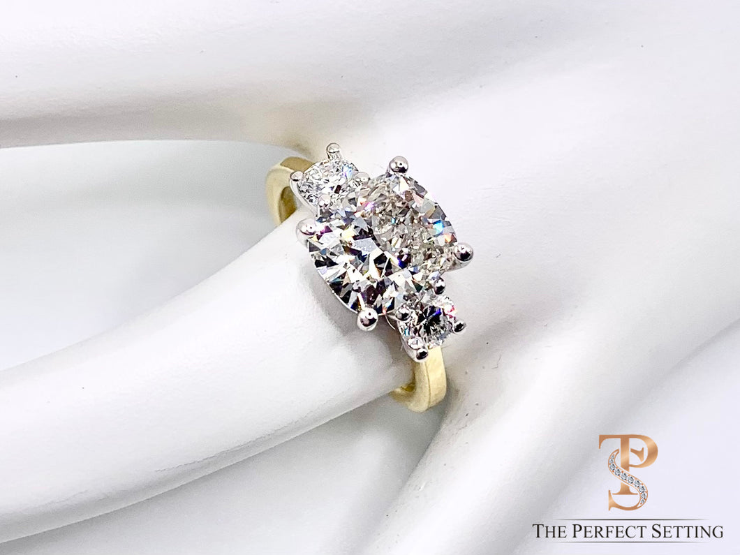 Megan Markel Inspired 3 Stone Cushion Ring with Lab Diamonds
