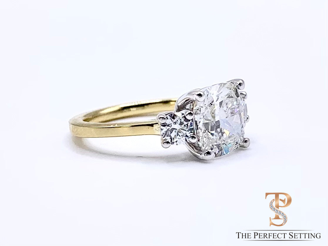Megan Markel Inspired 3 Stone Cushion Ring with Lab Diamonds side view