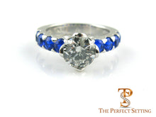 Load image into Gallery viewer, Lotus flower diamond and sapphire engagement ring
