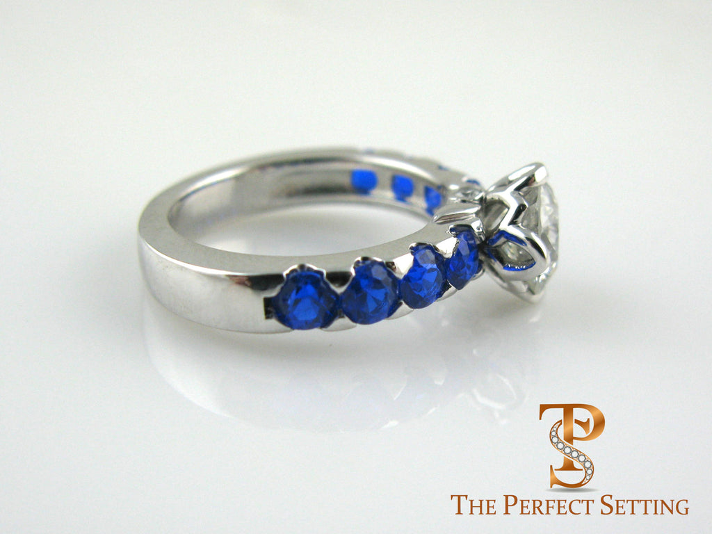 Lotus flower diamond and sapphire engagement ring