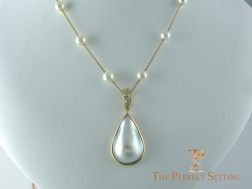 Pearl Tin Cup Necklace with Mabe Pearl Enhancer