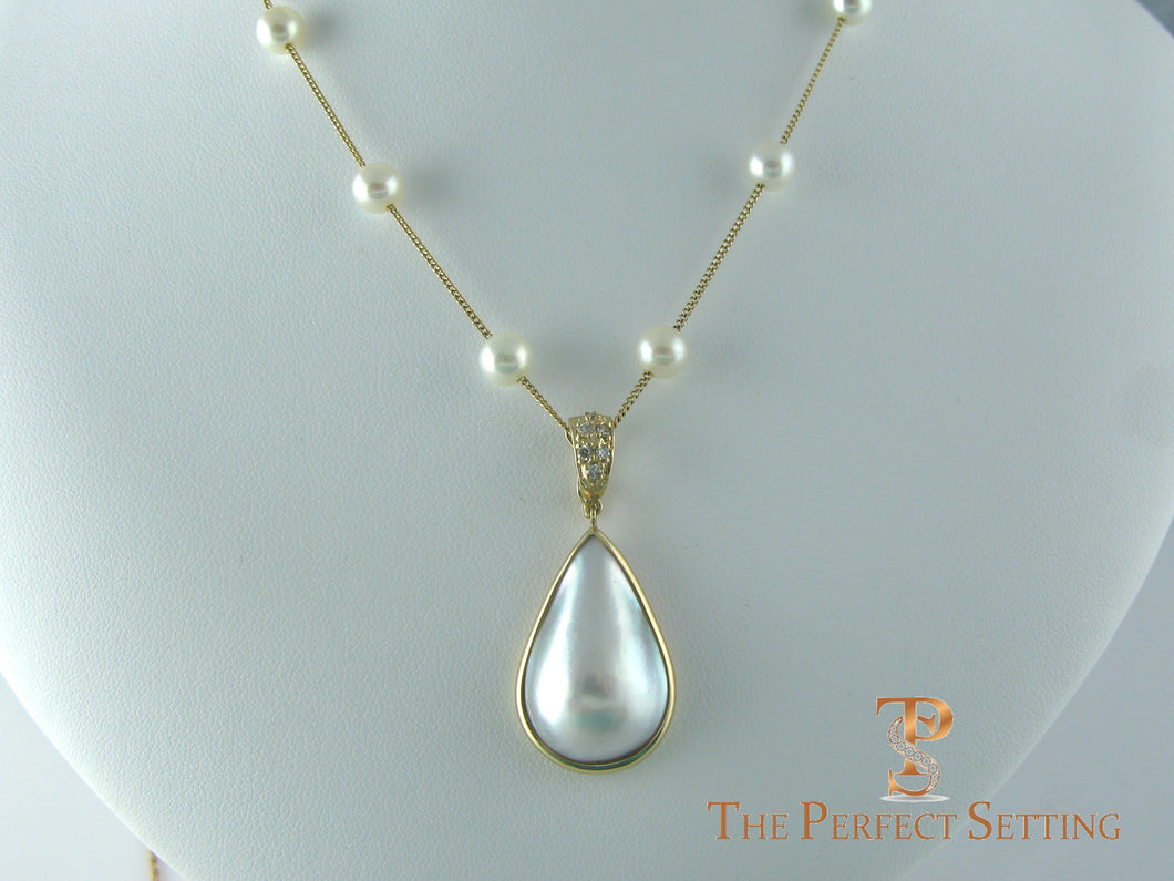 Pearl Tin Cup Necklace with Mabe Pearl Enhancer