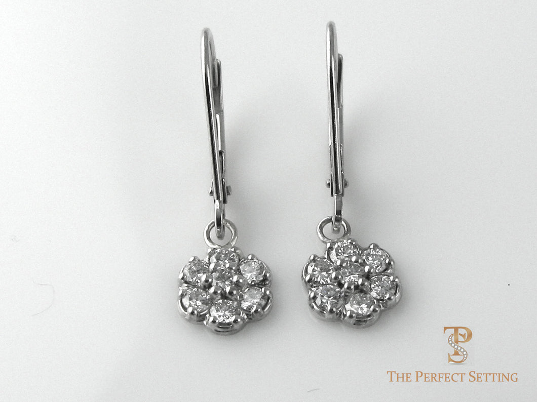 Micro Pave Diamond Flower Cluster Wire Earring