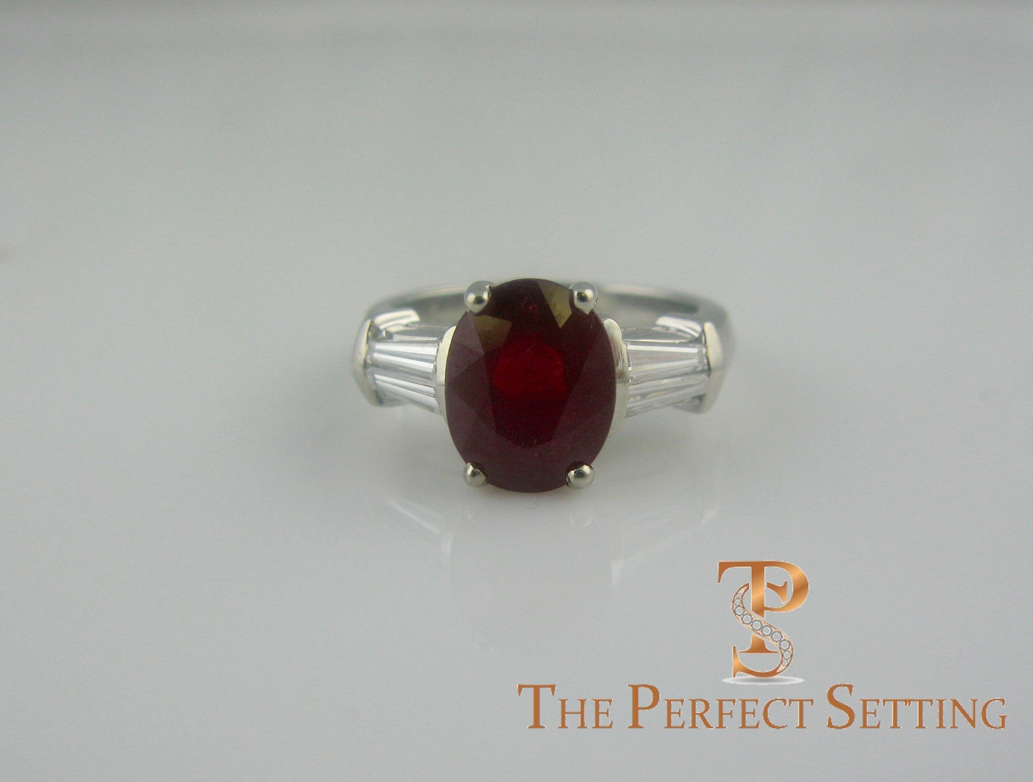 Oval Ruby and Diamond Platinum Ring