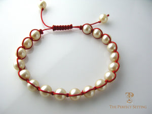 Red Macrame Pearl Bracelet