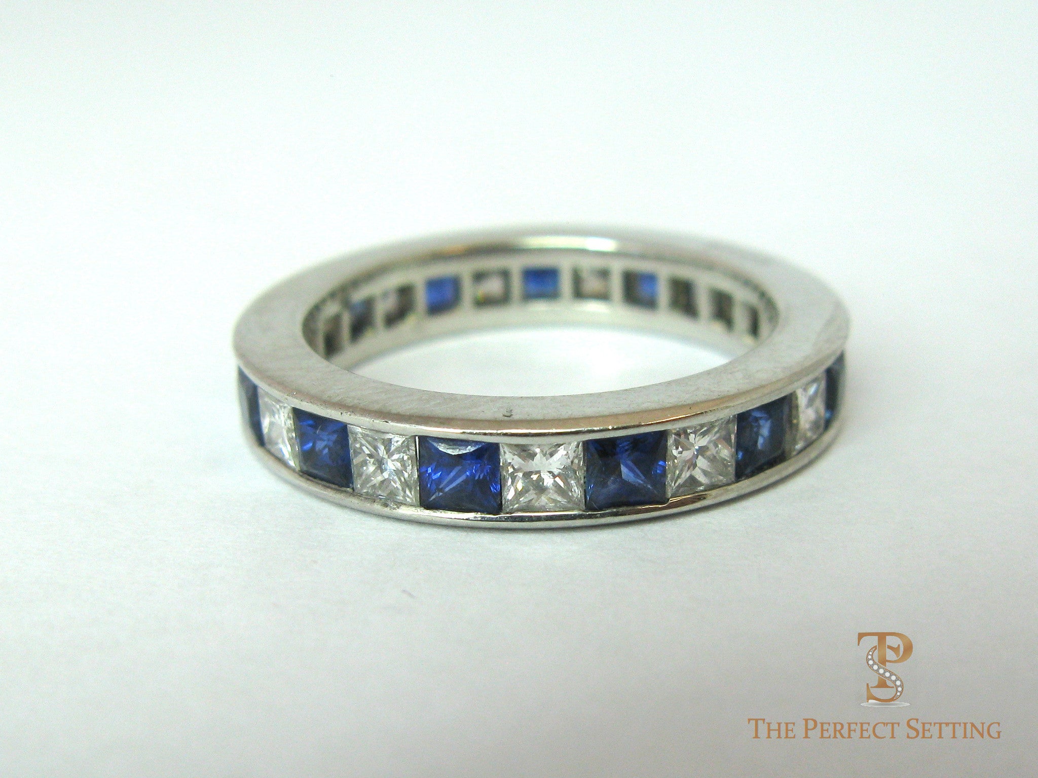 Princess Cut Diamond and Sapphire Eternity Ring