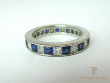 Load image into Gallery viewer, Princess Cut Diamond and Sapphire Eternity Ring