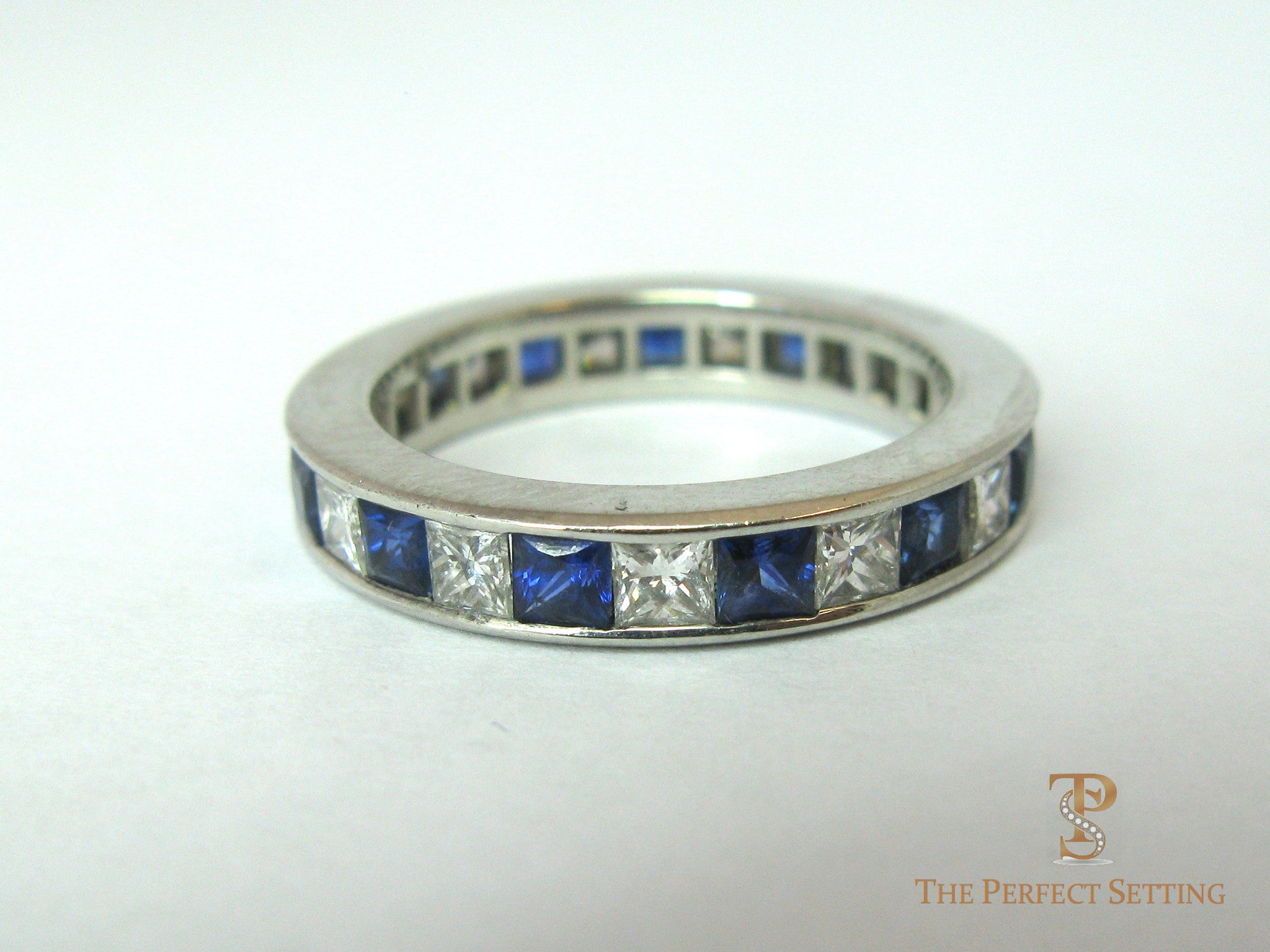Zales Princess-Cut Lab-Created Blue Sapphire and Diamond Accent Three Stone  Ring in 10K White Gold | Hamilton Place