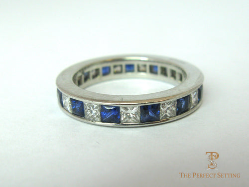 Princess Cut Diamond and Sapphire Eternity Ring